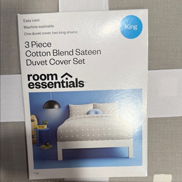 Room Essentials Cotton Blend Sateen Duvet Cover Set in Light Gray - Picture 2 of 5